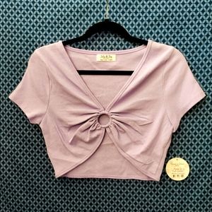 Jolie & Joy - Juniors lavender, short sleeve, ribbed crop top. New. Size - XL